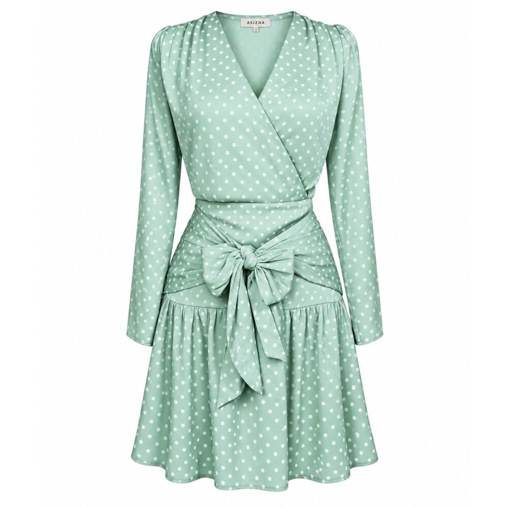 4SI3NNA Sily Mint Green Polka Dot Wrap Mini Dress Size Small